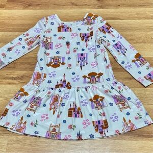 Disney Princess Girls' Castle Print Long-Sleeve Dress, Size 4T